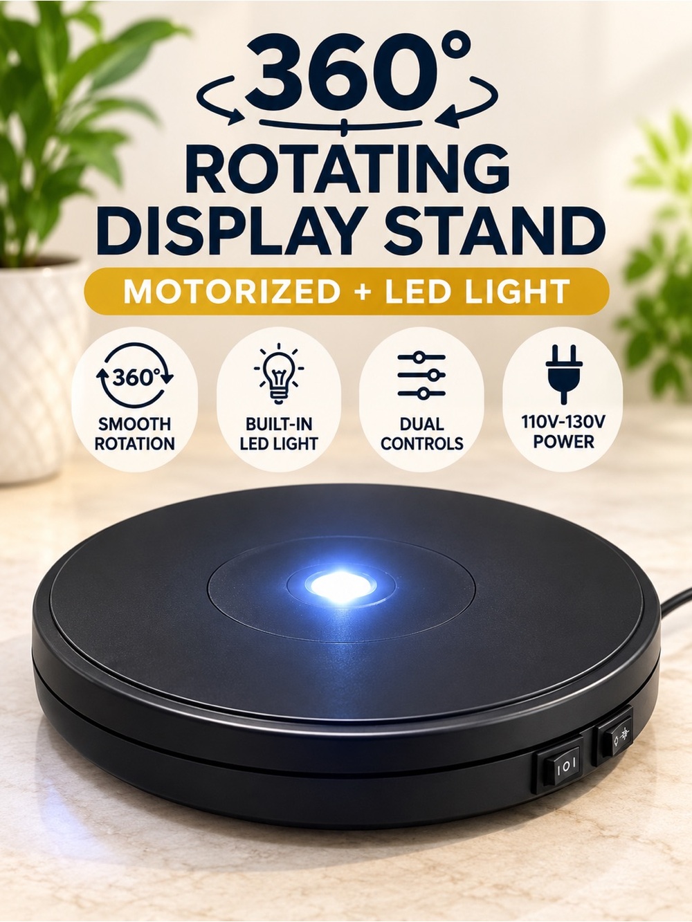 360° Electric Rotating Display Stand Turntable with LED Light